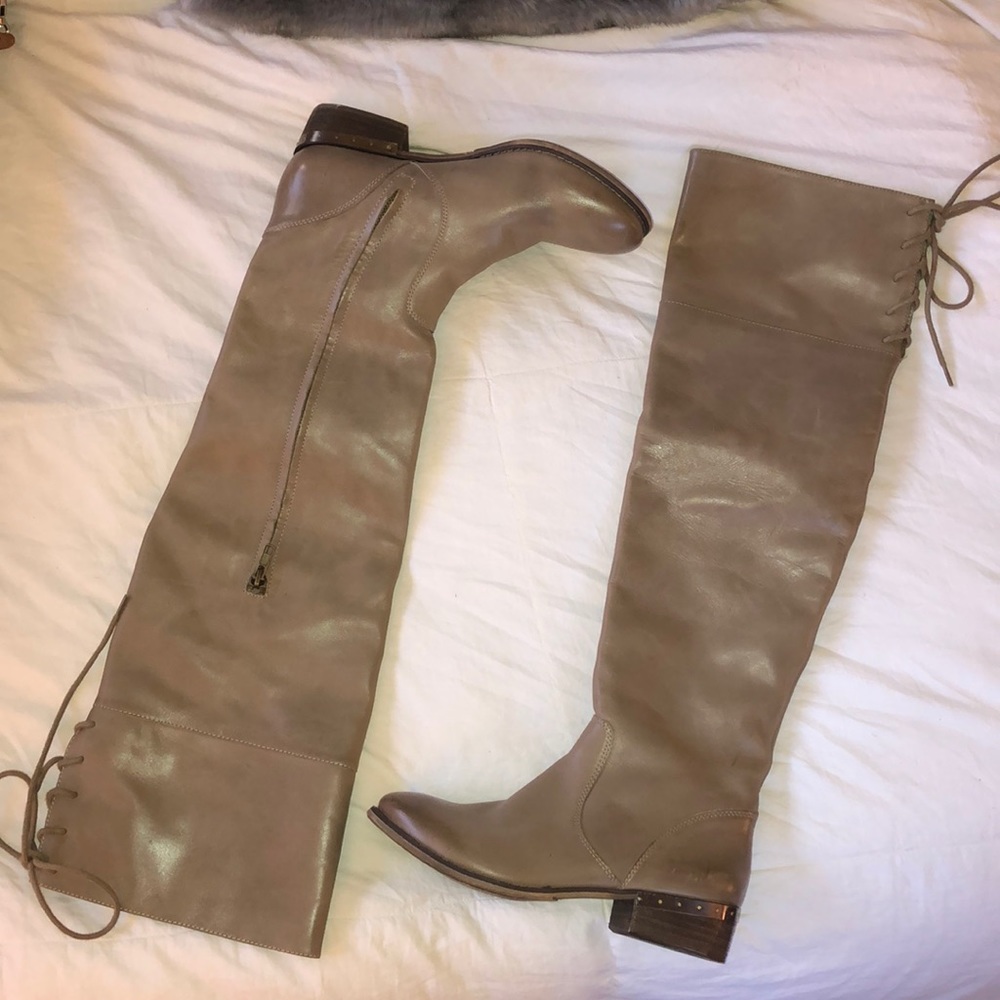 Mia limited edition leather taupe thigh high boots